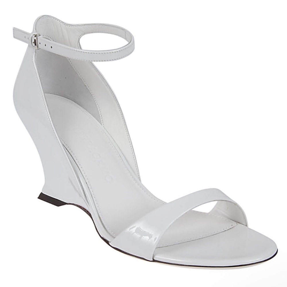 Ferragamo Vidette White Wedge Sandals